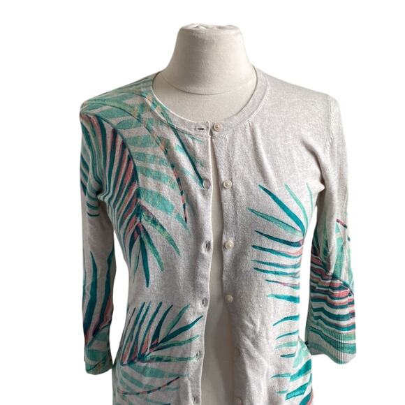 MERONA Cardigan Sweater Womens Sz Small Cream Palm Print Corpcore Classic - Picture 3 of 8